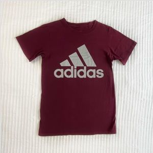 Adidas Womens Burgundy Tee Shirt Grey Logo Size Small Good Condition